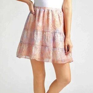 Evereve BB Dakota Tiered Mini Skirt Pink Leopard Print Size Medium